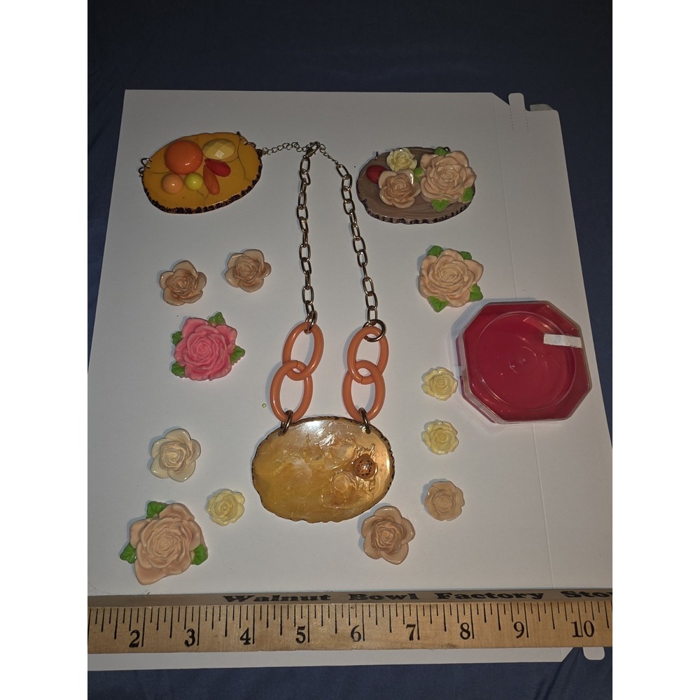 Davinci plastic flowers statement necklace designer Vintage Octagon Container